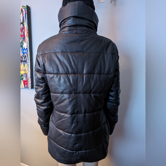 GESTUZ Genuine LEATHER Puffer Jacket. Black. Size EU36 (Medium) Unisex - Picture 3 of 9